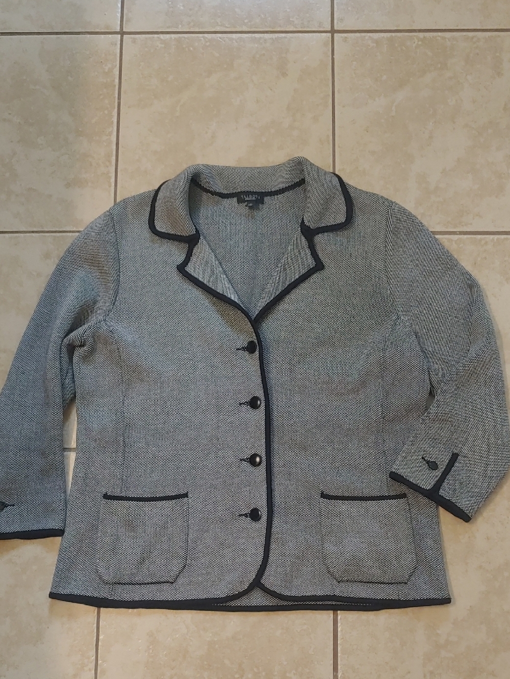 Talbots Knit Blazer Silk And Cotton Grey And Black Coat Women's Size M
